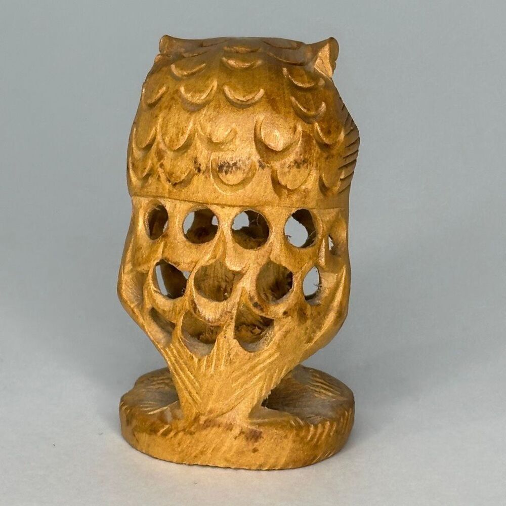 Vintage Hand Carved Wooden Owl With Baby Owl Inside - Picture 3 of 10